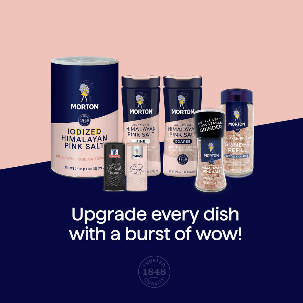 Morton pink salt on table pairing with dishes for color pop