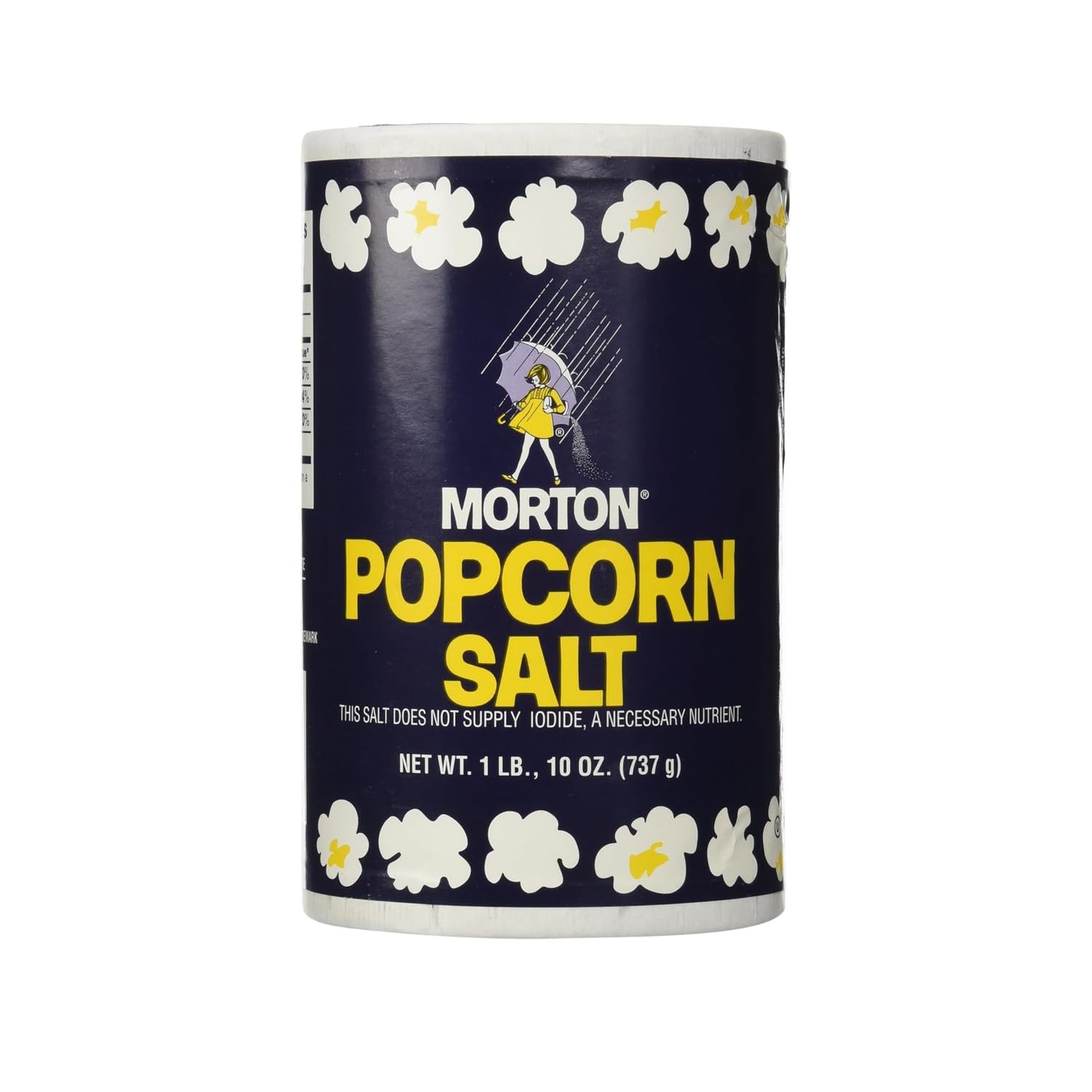 Morton Popcorn Salt jar on table showing ultra-fine crystals for crisp, flavorful snacks.