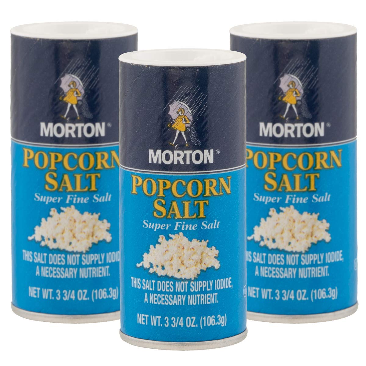 Morton Popcorn Salt Shaker front view for even popcorn seasoning.