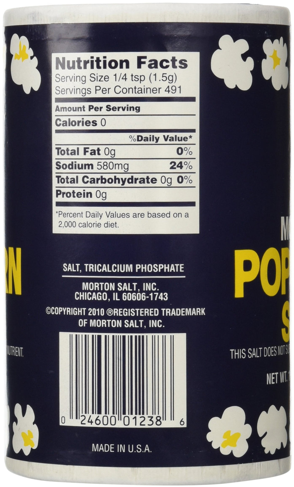 Morton popcorn salt with a super-fine grain texture ideal for popcorn and nachos.