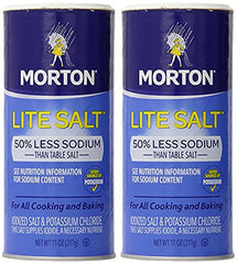 Morton Salt Lite 11 oz bottle pour for lower-sodium seasoning.