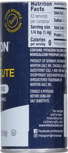 Morton Salt Substitute kitchen scene with measuring spoon, encourage mindful seasoning.