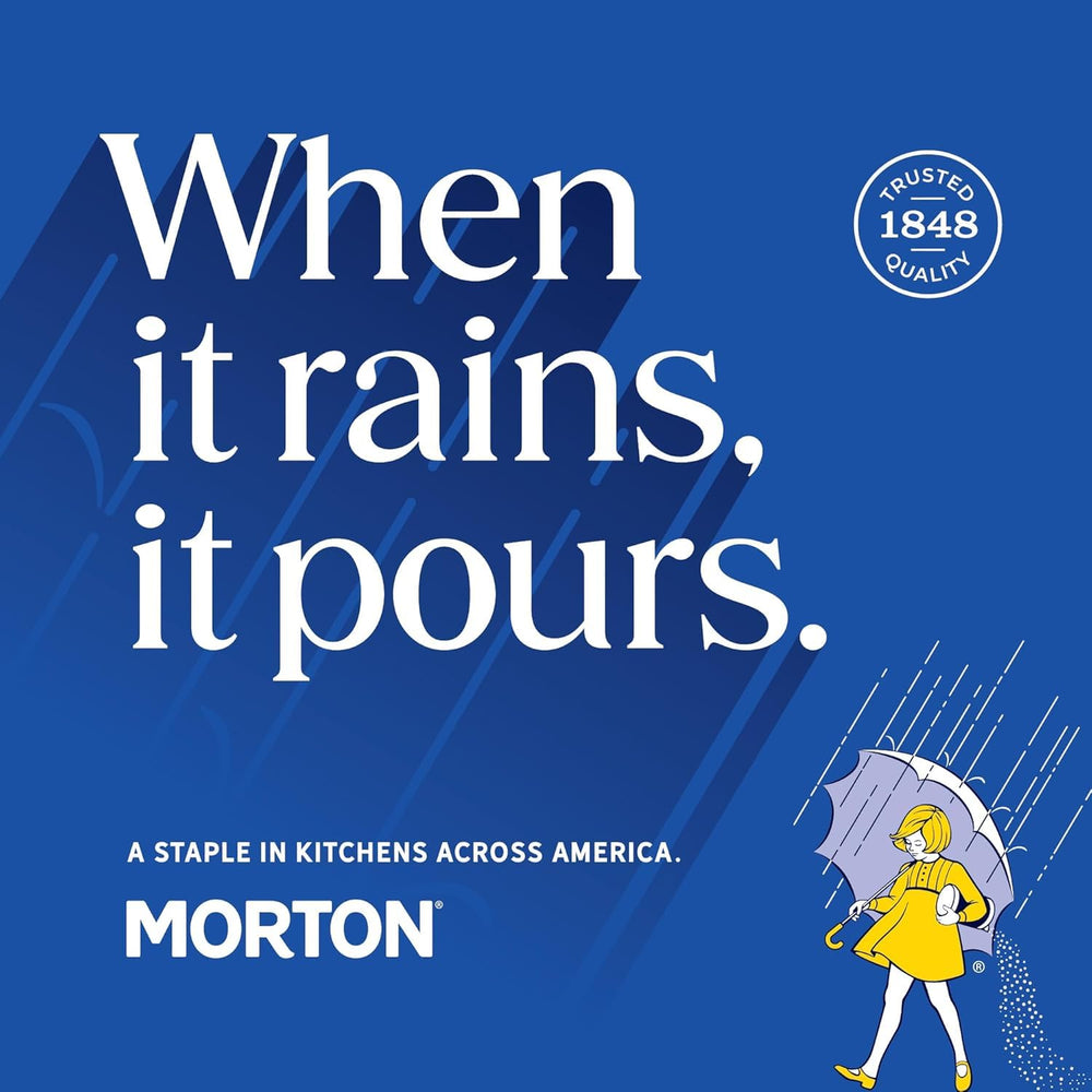 Pantry storage with Morton sea salt scoop for convenient measurement.