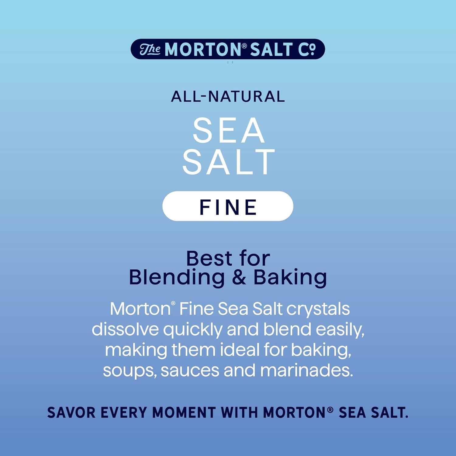 Tabletop Morton sea salt pouch ready for easy seasoning at the table.