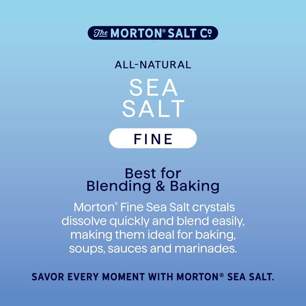 Tabletop Morton sea salt pouch ready for easy seasoning at the table.