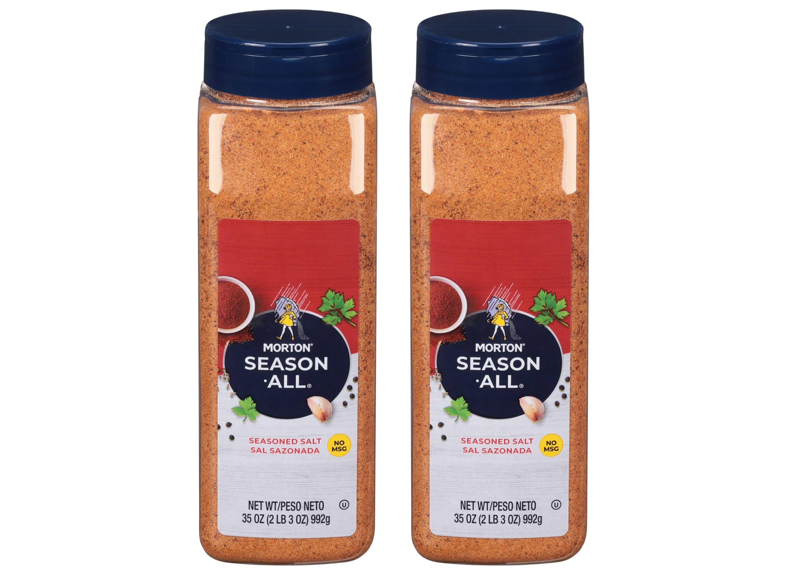 Morton Season-All Club 35oz bottle pour for versatile beef, poultry, and veggie seasoning.