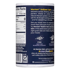 Morton table salt with easy-spout pour for precise seasoning.