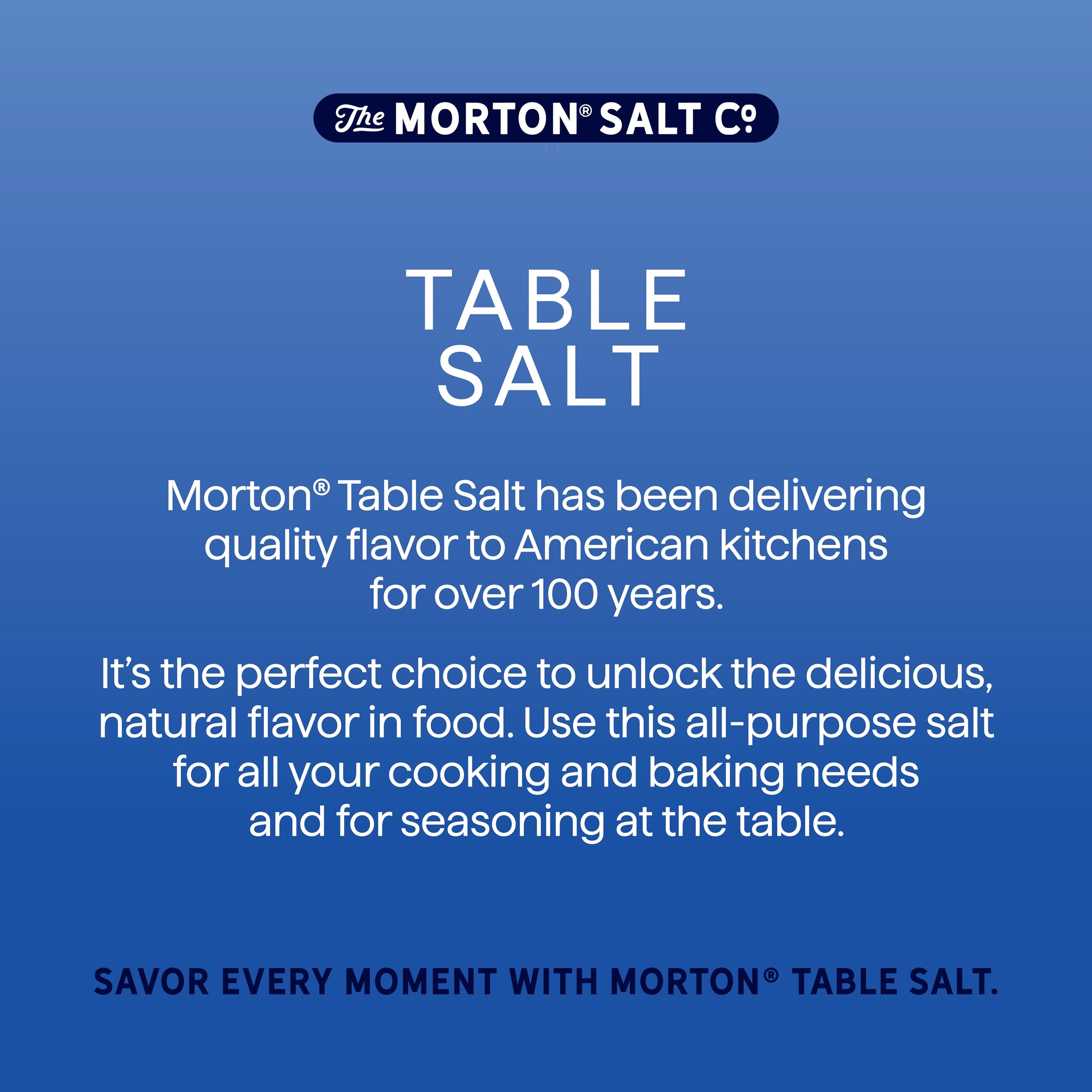 Two-pack front label of Morton salt highlights value and readiness.
