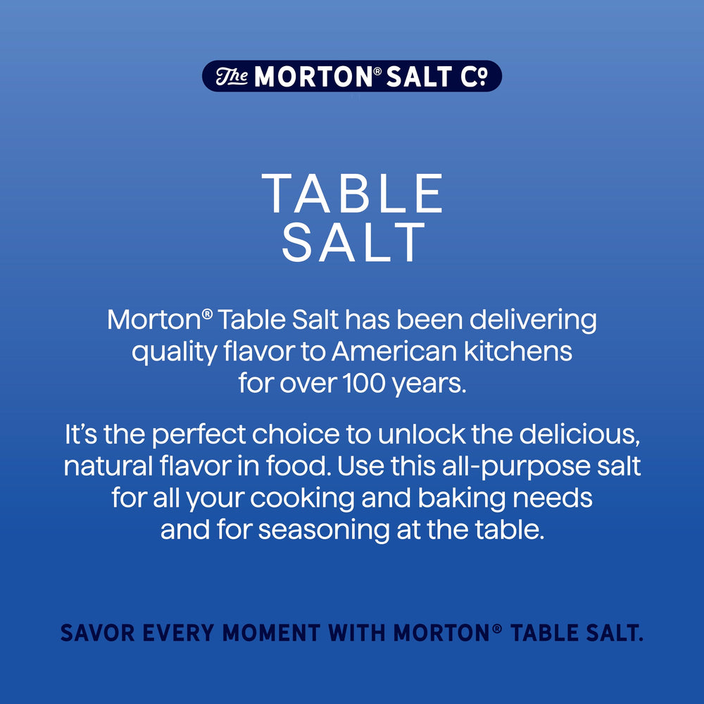Two-pack front label of Morton salt highlights value and readiness.