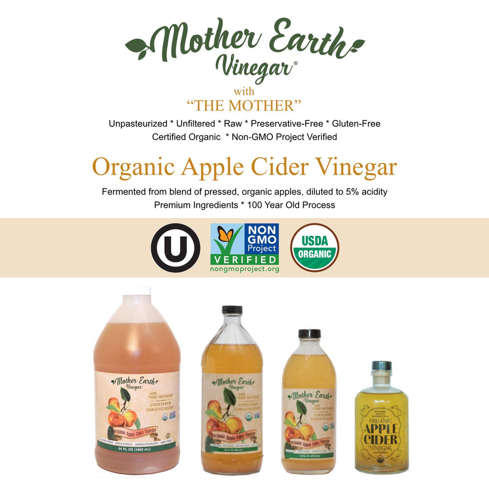 Countertop display of Mother Earth Vinegar in half-gallon packaging