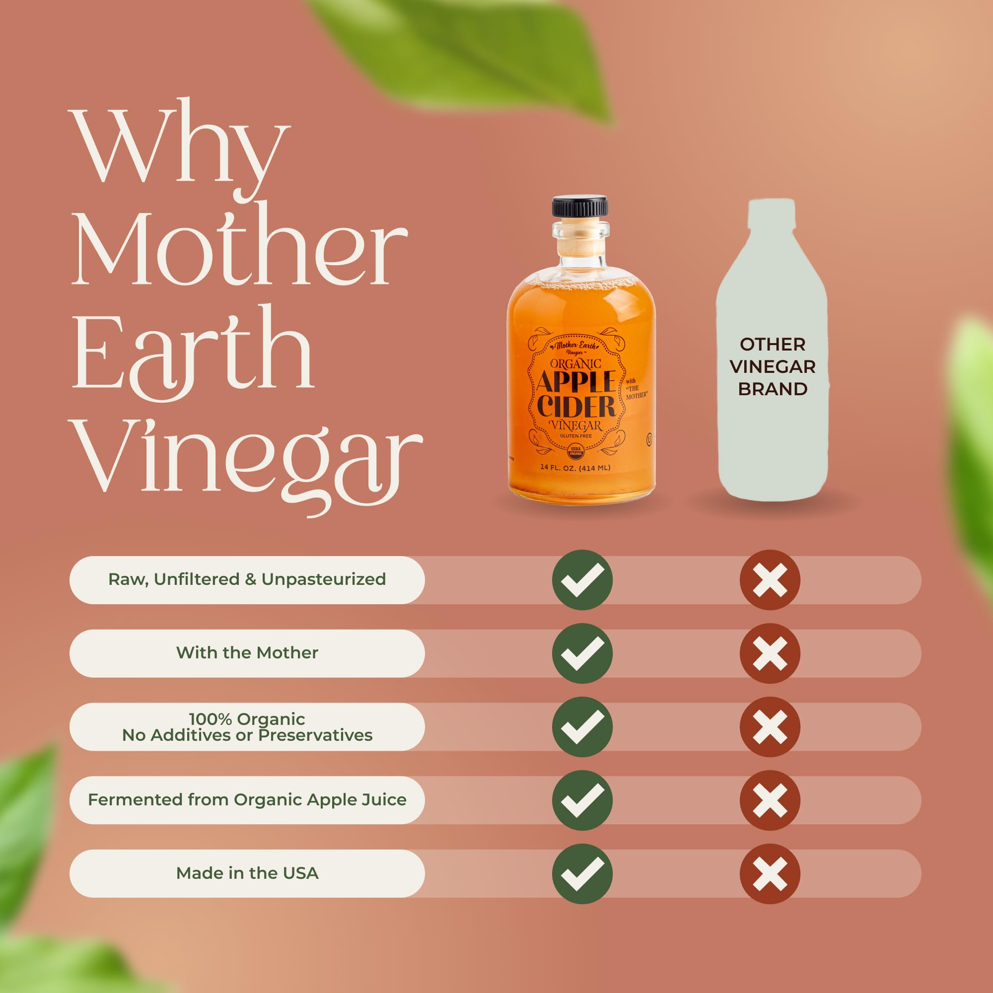 Mother Earth Vinegar ingredients organic apples arrangement highlighting fresh harvest quality.