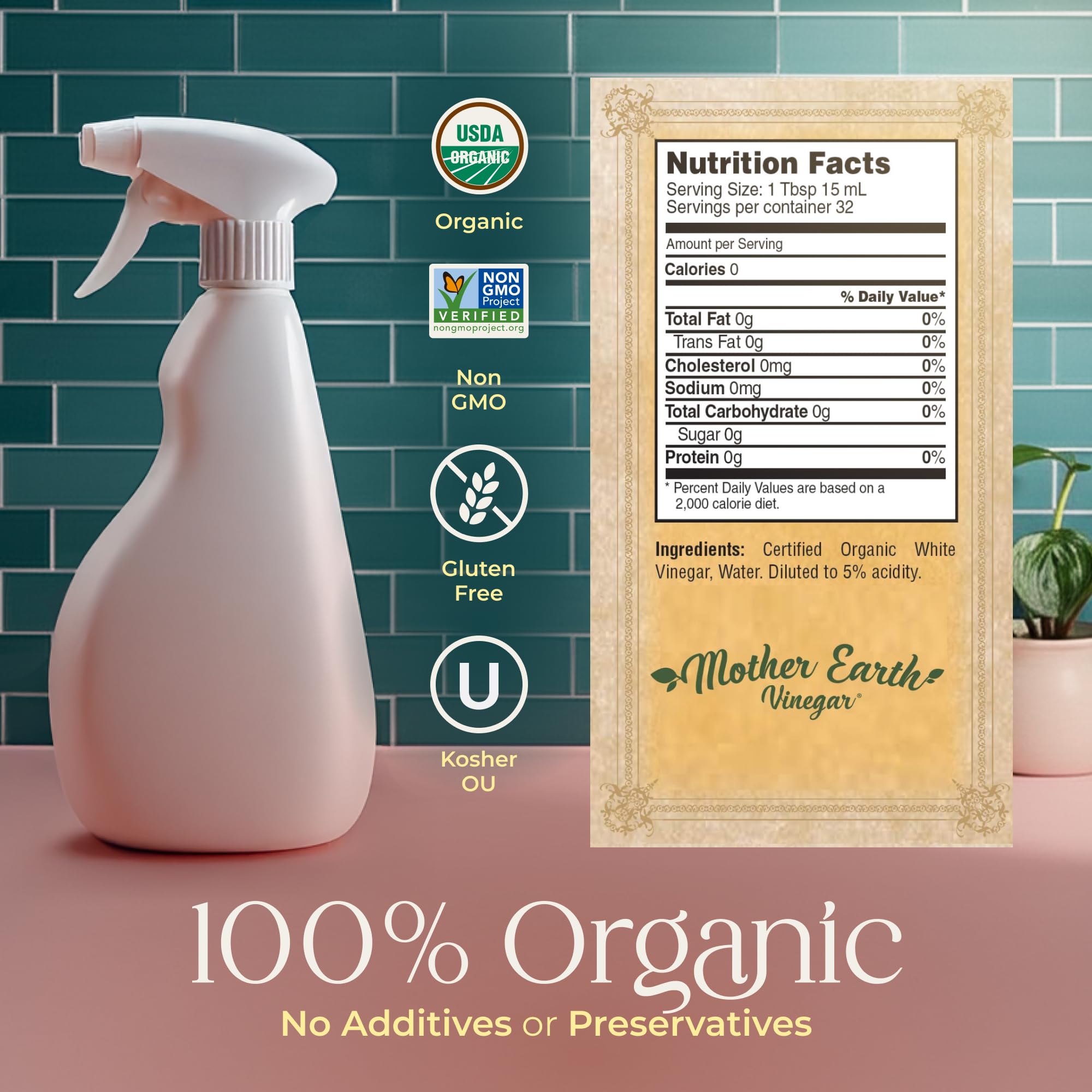 Pouring action of Mother Earth Vinegar for dressings and marinades.