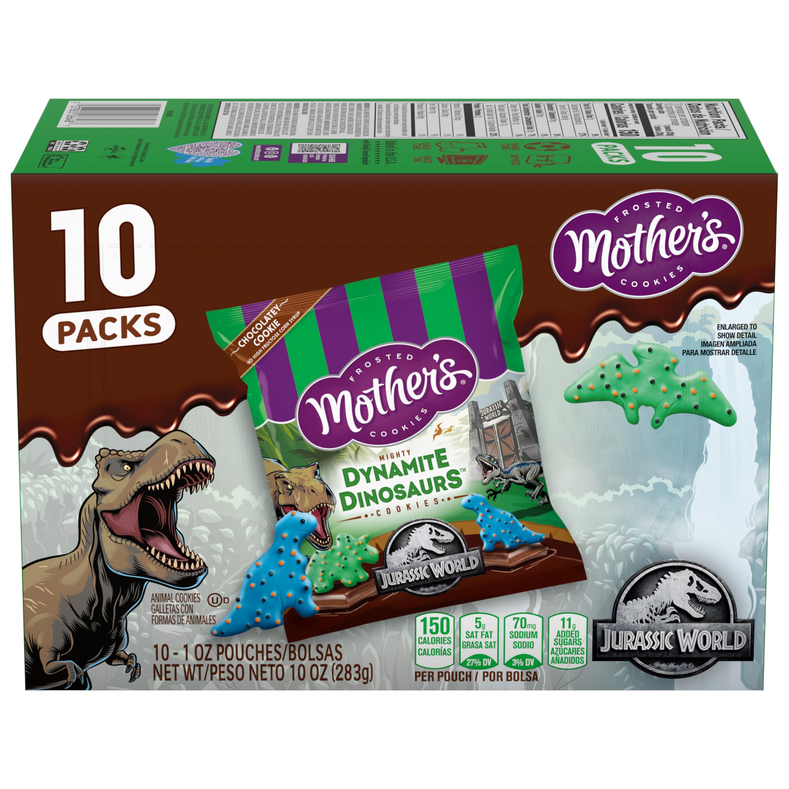 MOTHER'S Chocolatey Dynamite Dinosaurs cookies pack, ideal for lunchbox treats.