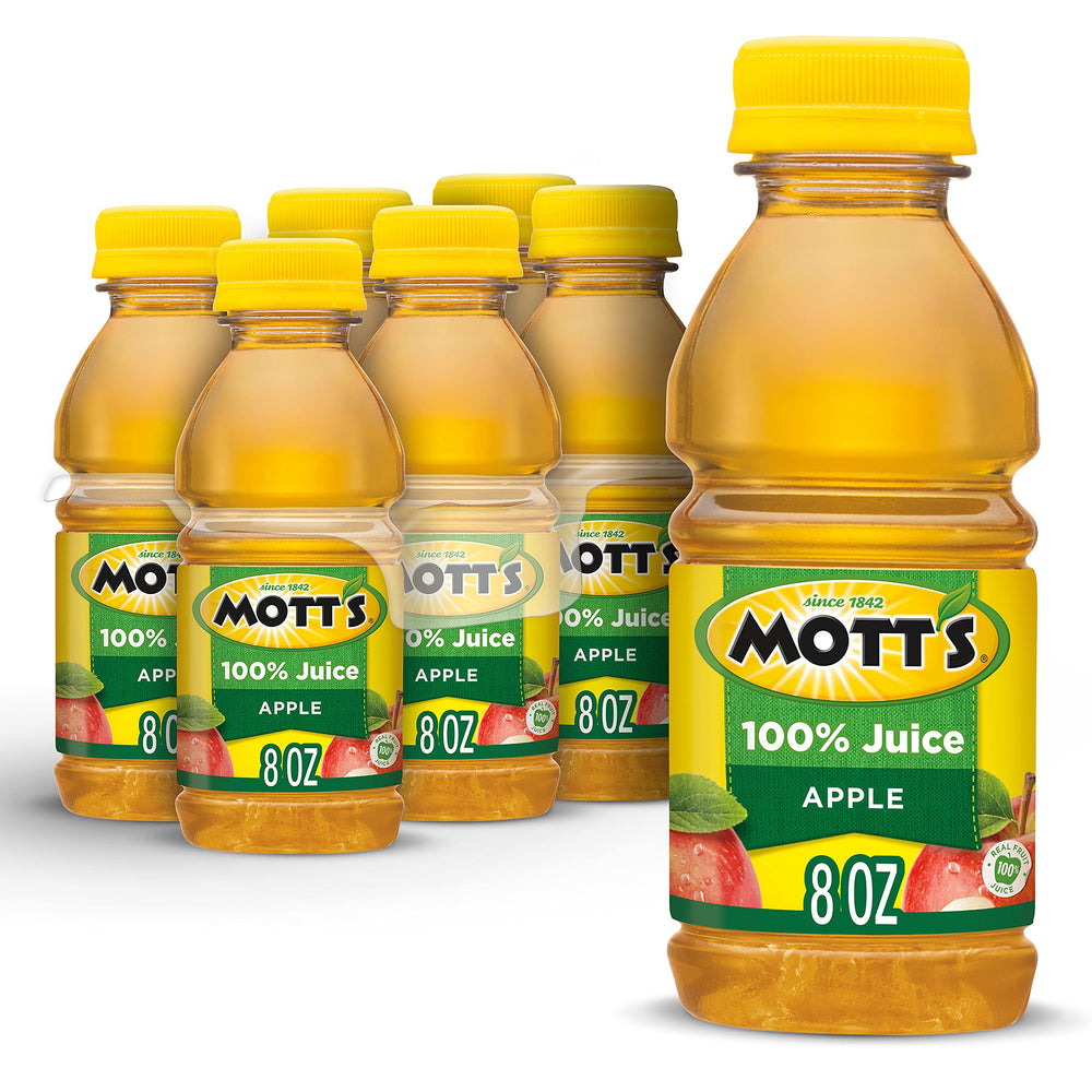 Mott's 100% Apple Juice bottle 8-oz in a six-pack, convenient for lunch