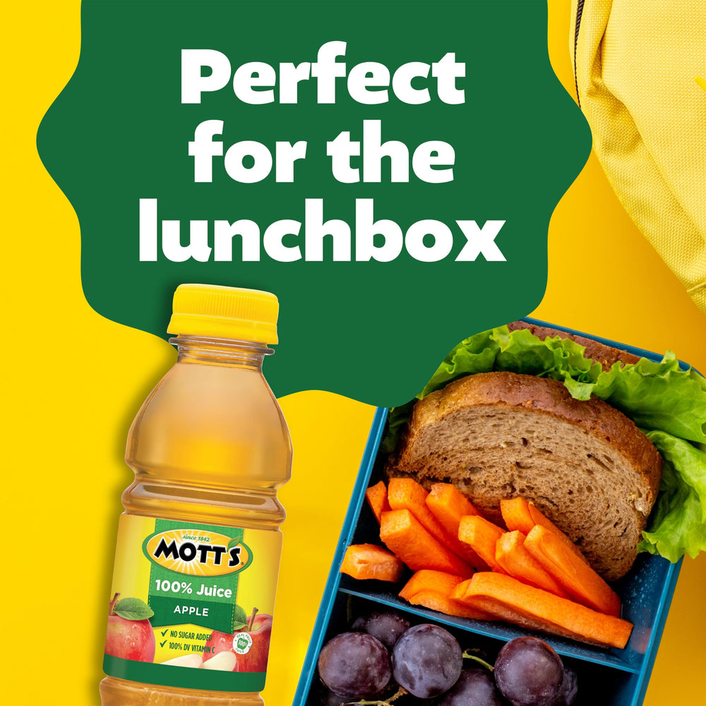 Family-friendly snack idea pairing Mott's Apple Juice with fruit