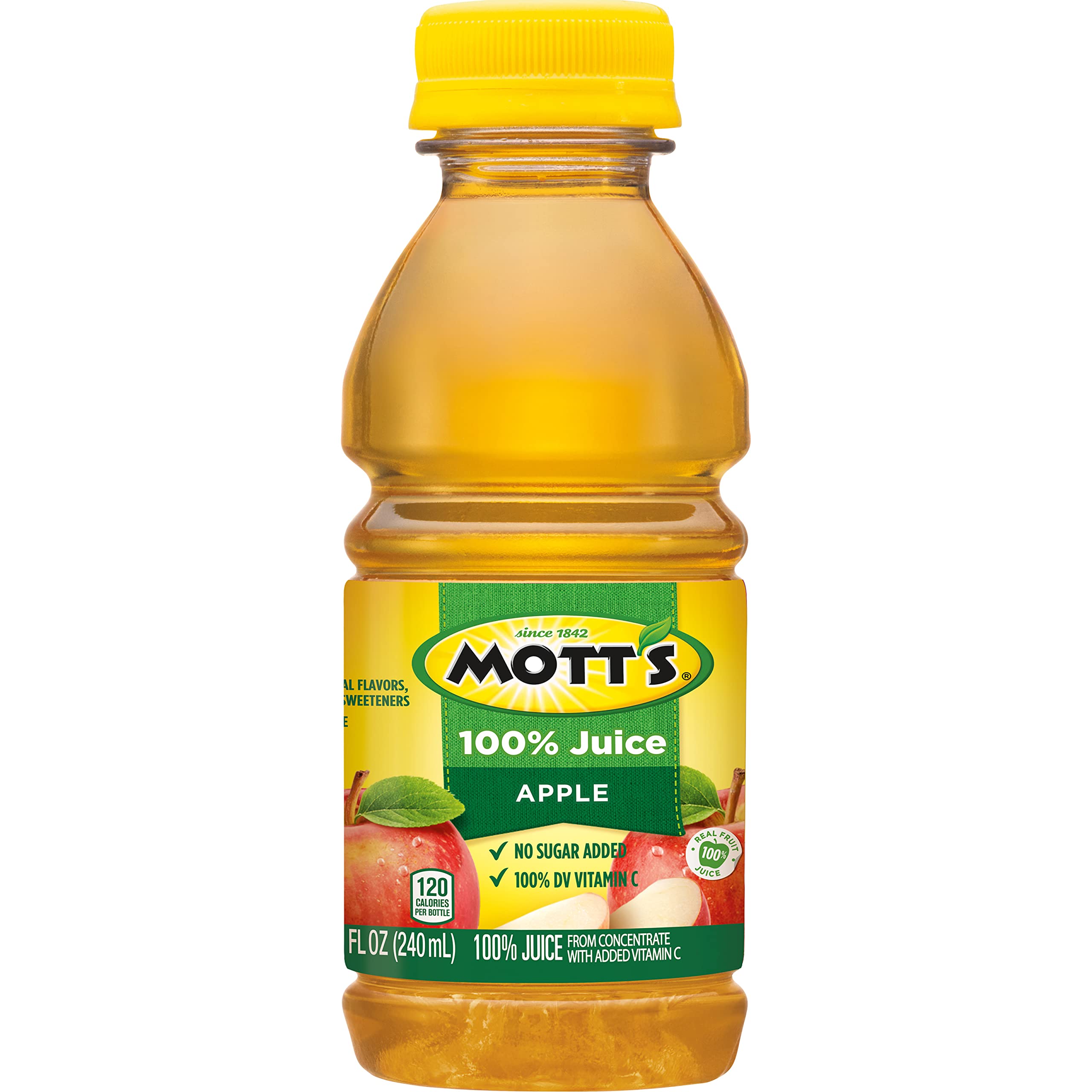 Mott's Apple Juice bottle highlights vitamin C content