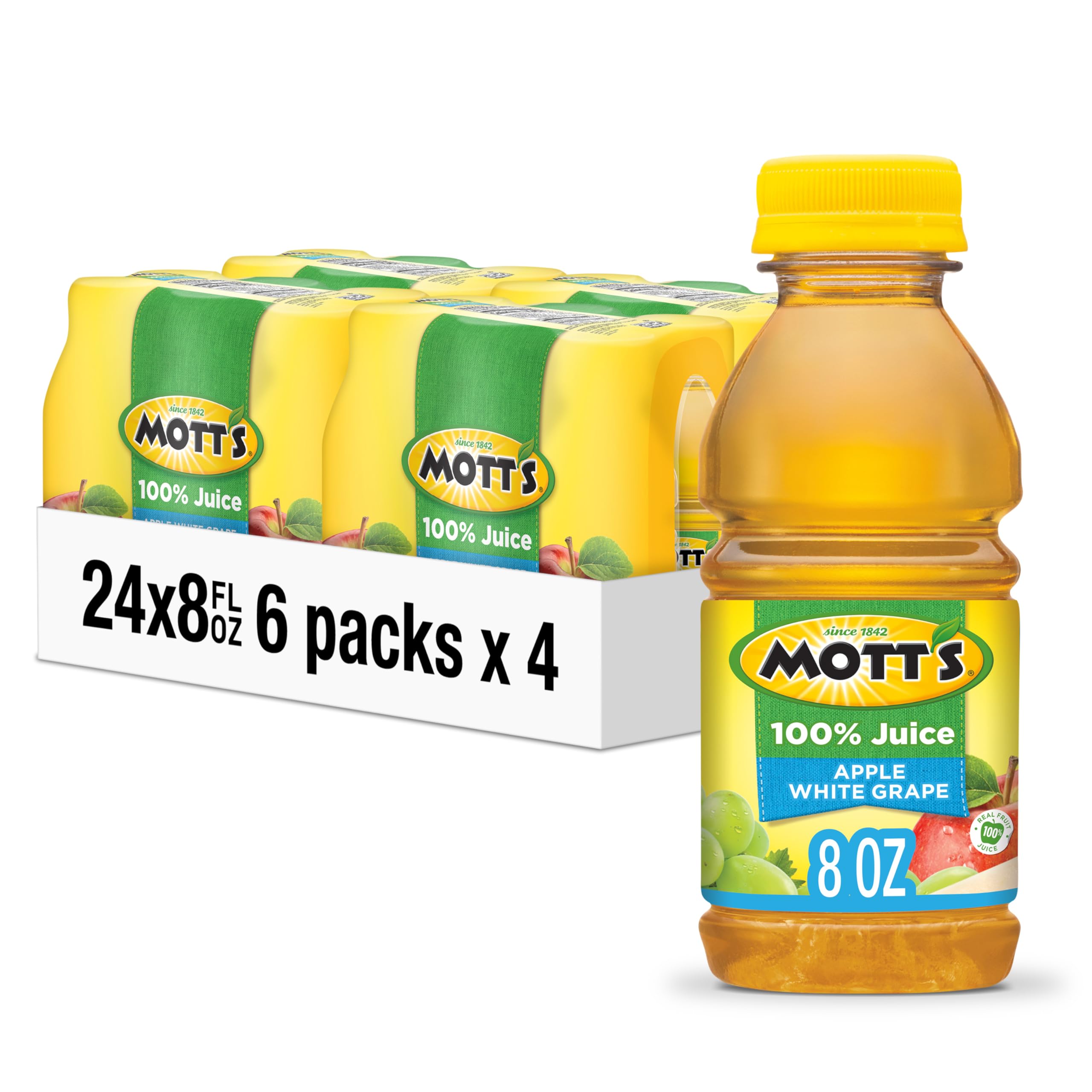 Mott's Apple White Grape Juice bottle front view, family-friendly refreshment.