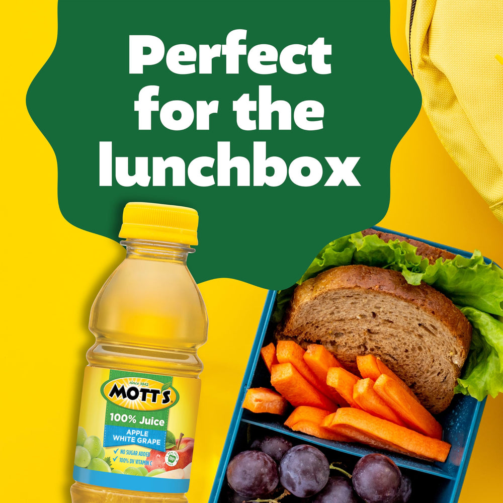 Family meal setup with Mott's Apple White Grape Juice.