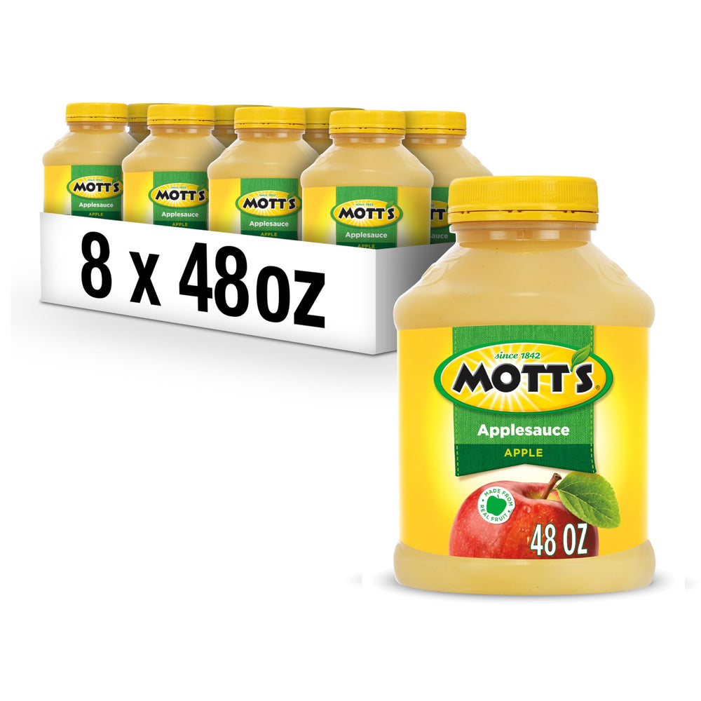 Mott's Applesauce 48 oz jar pack of 8 front view, convenient family-size snack.