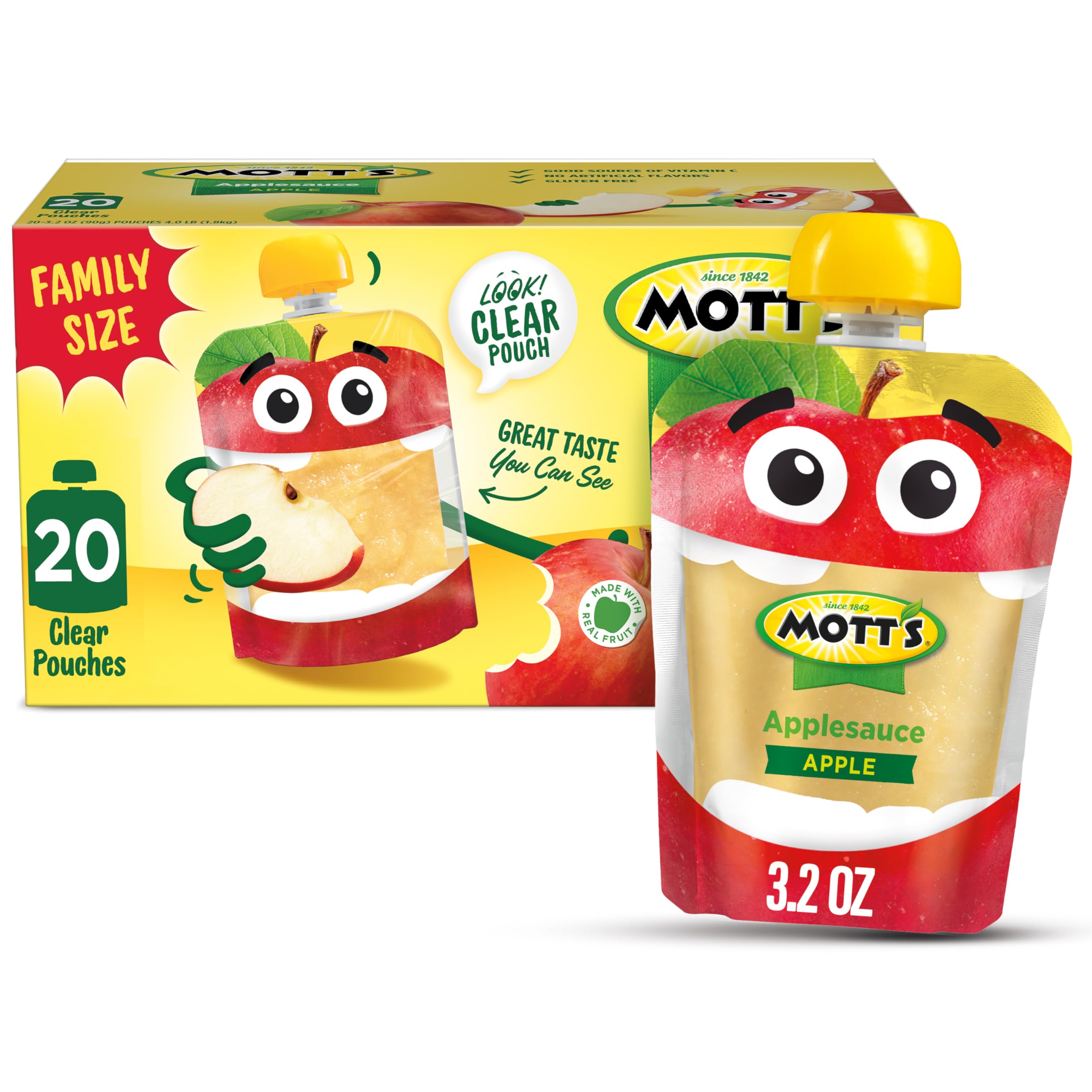 Motts Applesauce clear pouch on-the-go snack for kids.
