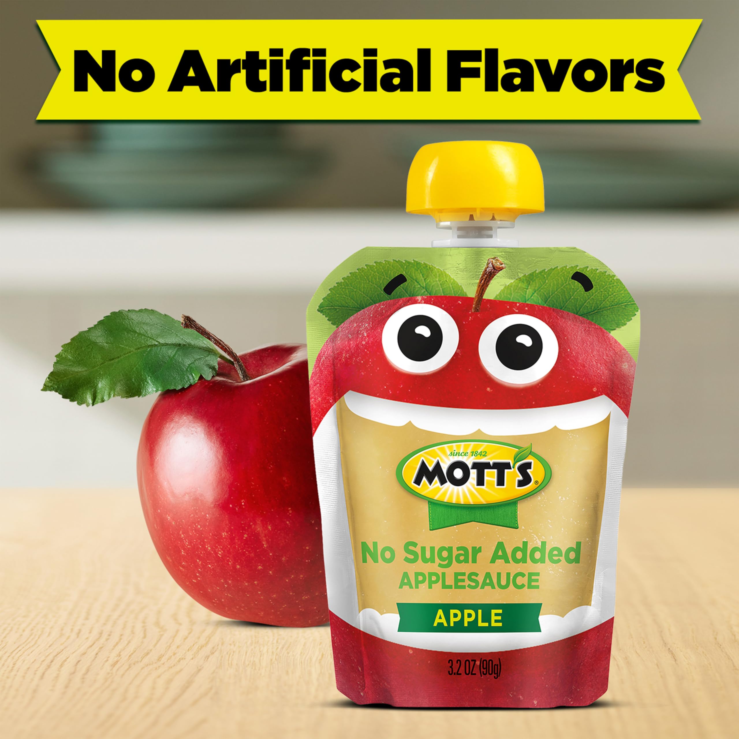 Mott's applesauce with no artificial flavors preserves real fruit taste