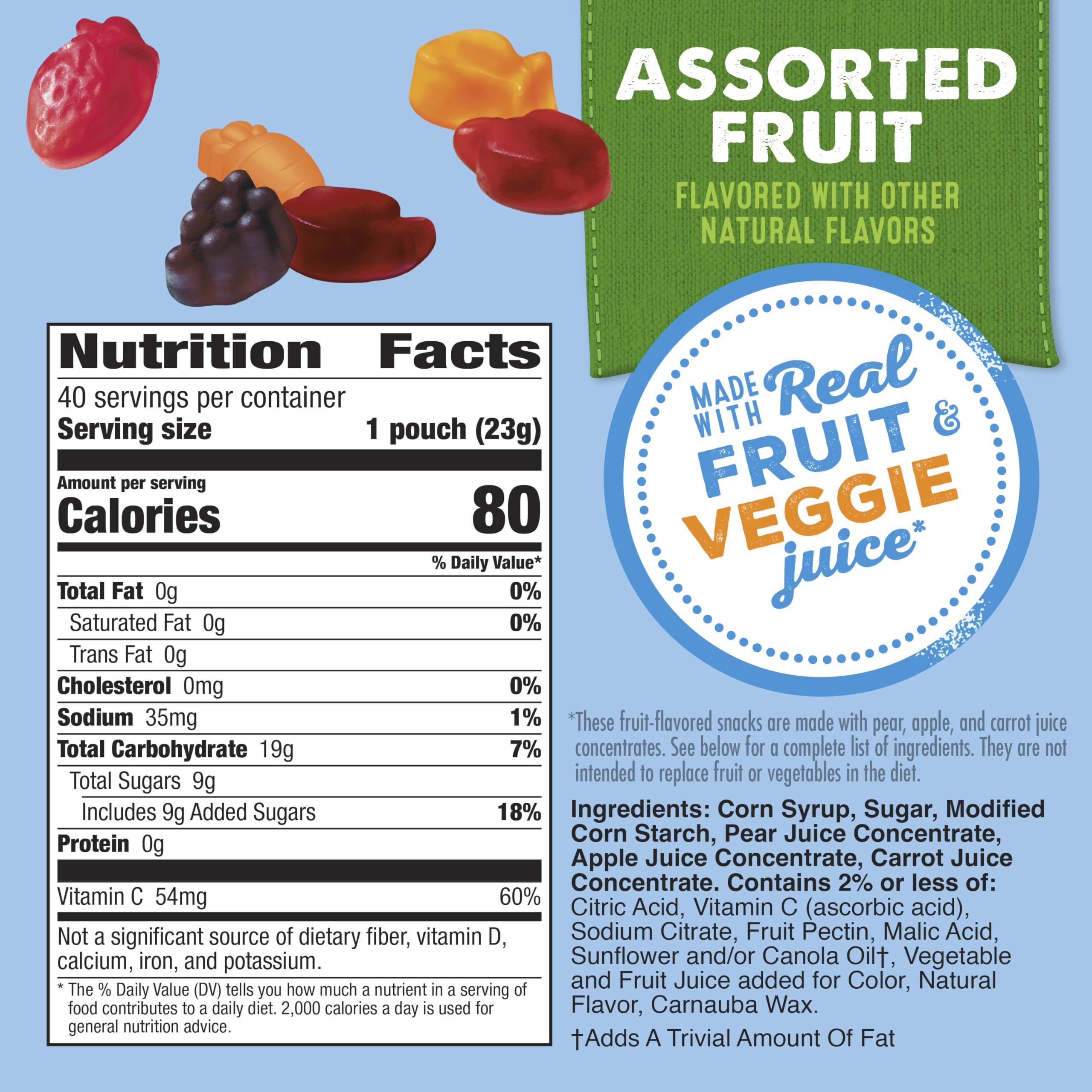 Motts pouch close-up showing bite-sized gummies for on-the-go snacking