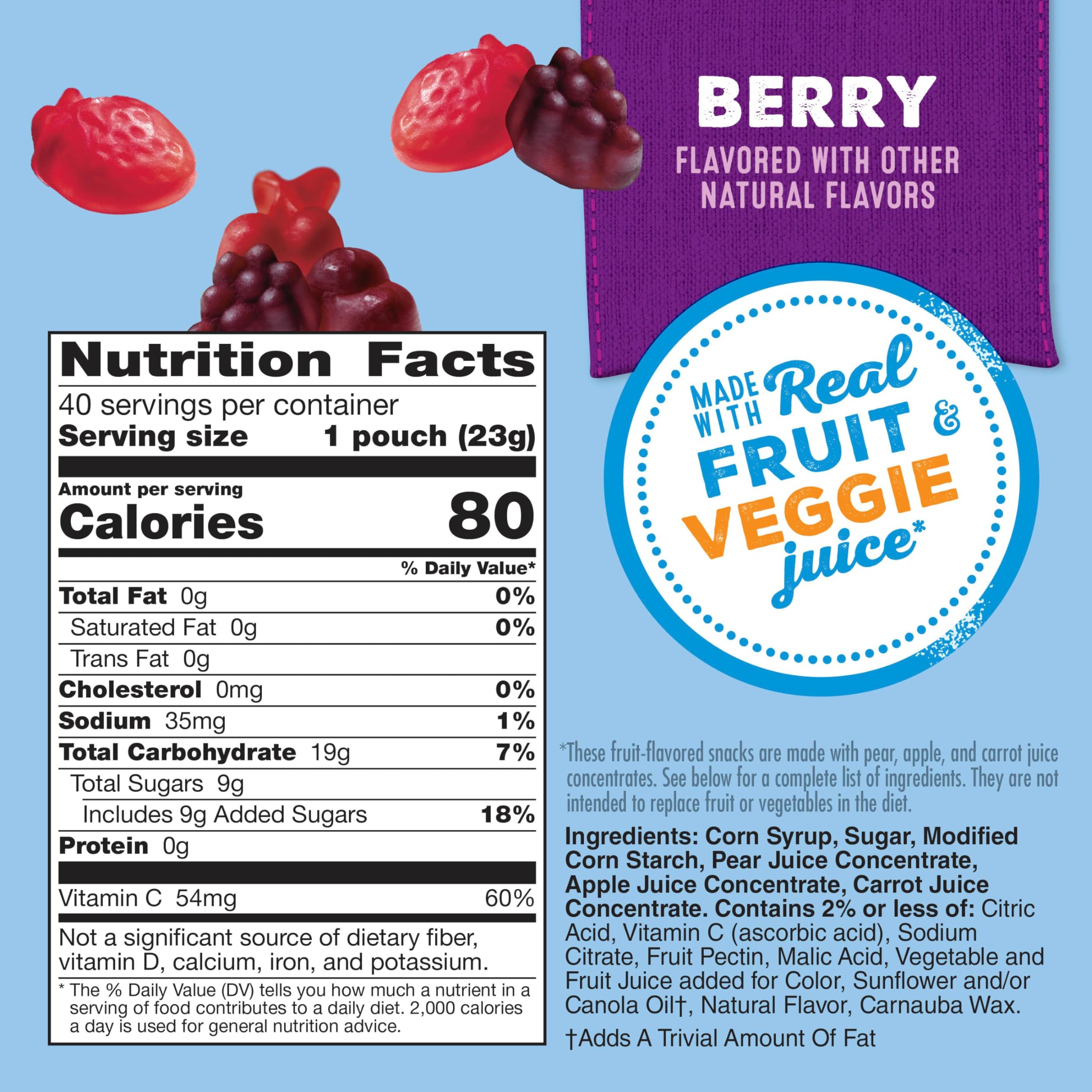 Close-up of Mott's berry gummies in a resealable pouch.