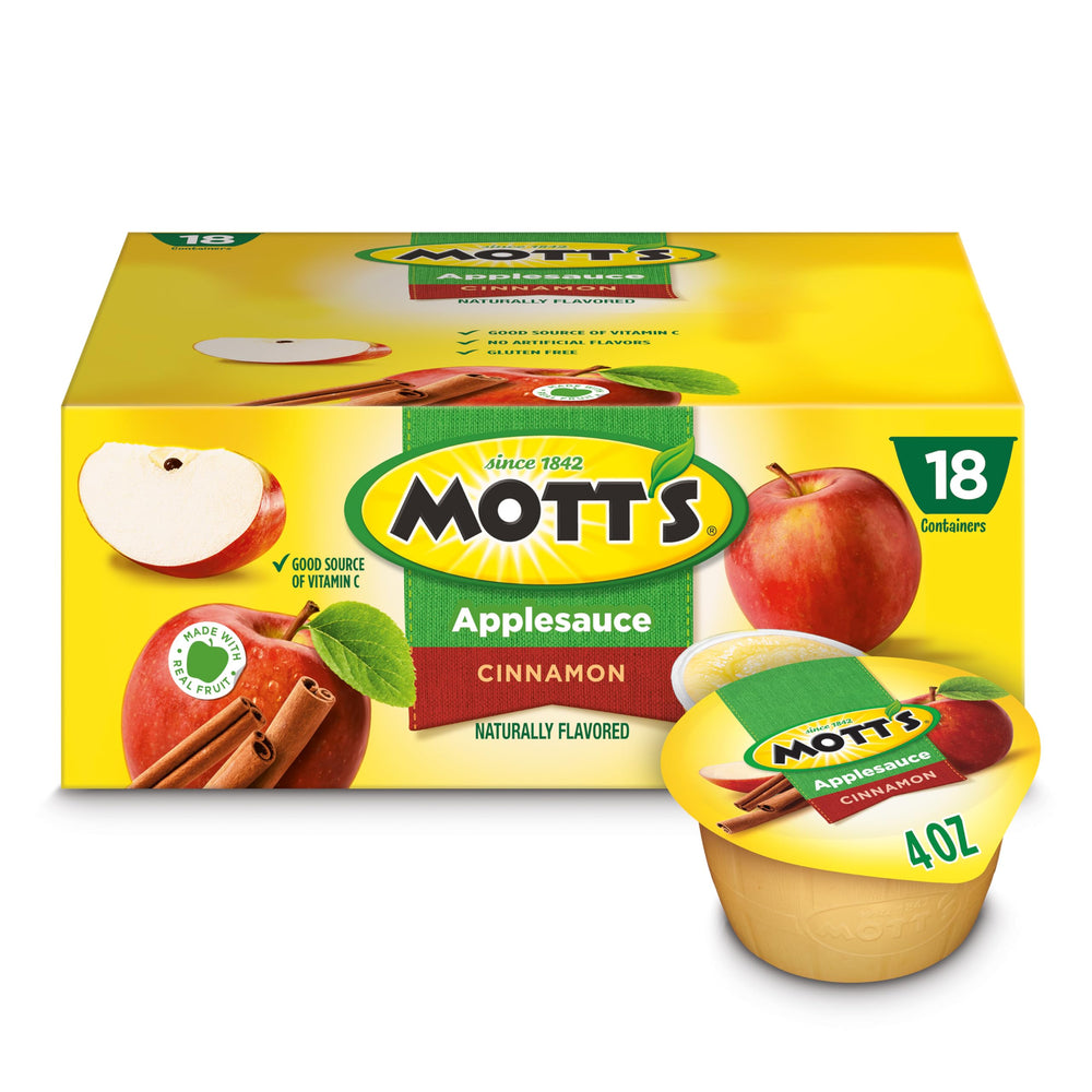 Mott's Cinnamon Applesauce cup 4oz, portable Vitamin C snack.