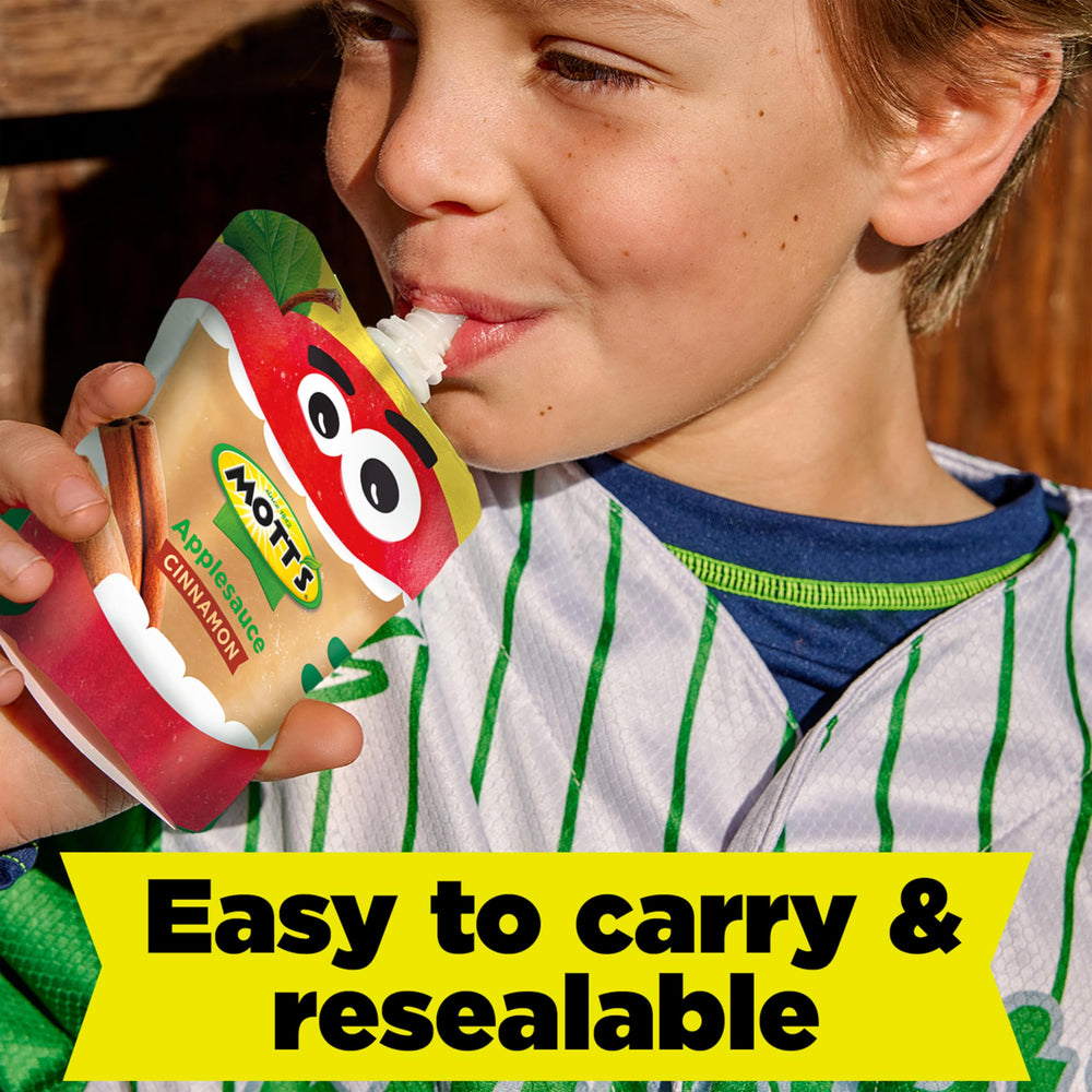 Mott's Cinnamon Applesauce no artificial flavors badge highlights natural taste
