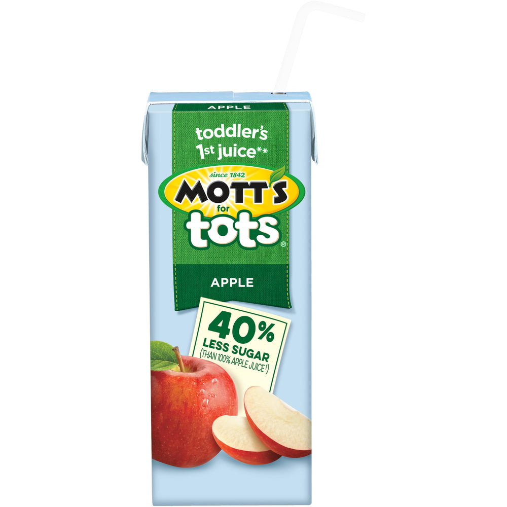 Mott's For Tots low sugar image signals 40 percent less sugar than 100 percent juice