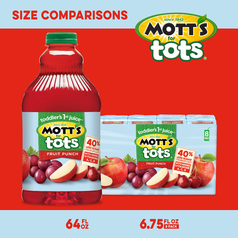 Close-up of Mott's For Tots label highlighting Vitamin C content.