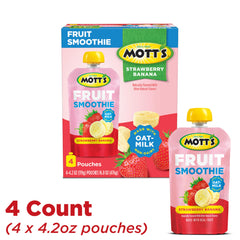 Mott’s clear pouch displaying real fruit, ideal for quick breakfast moments.