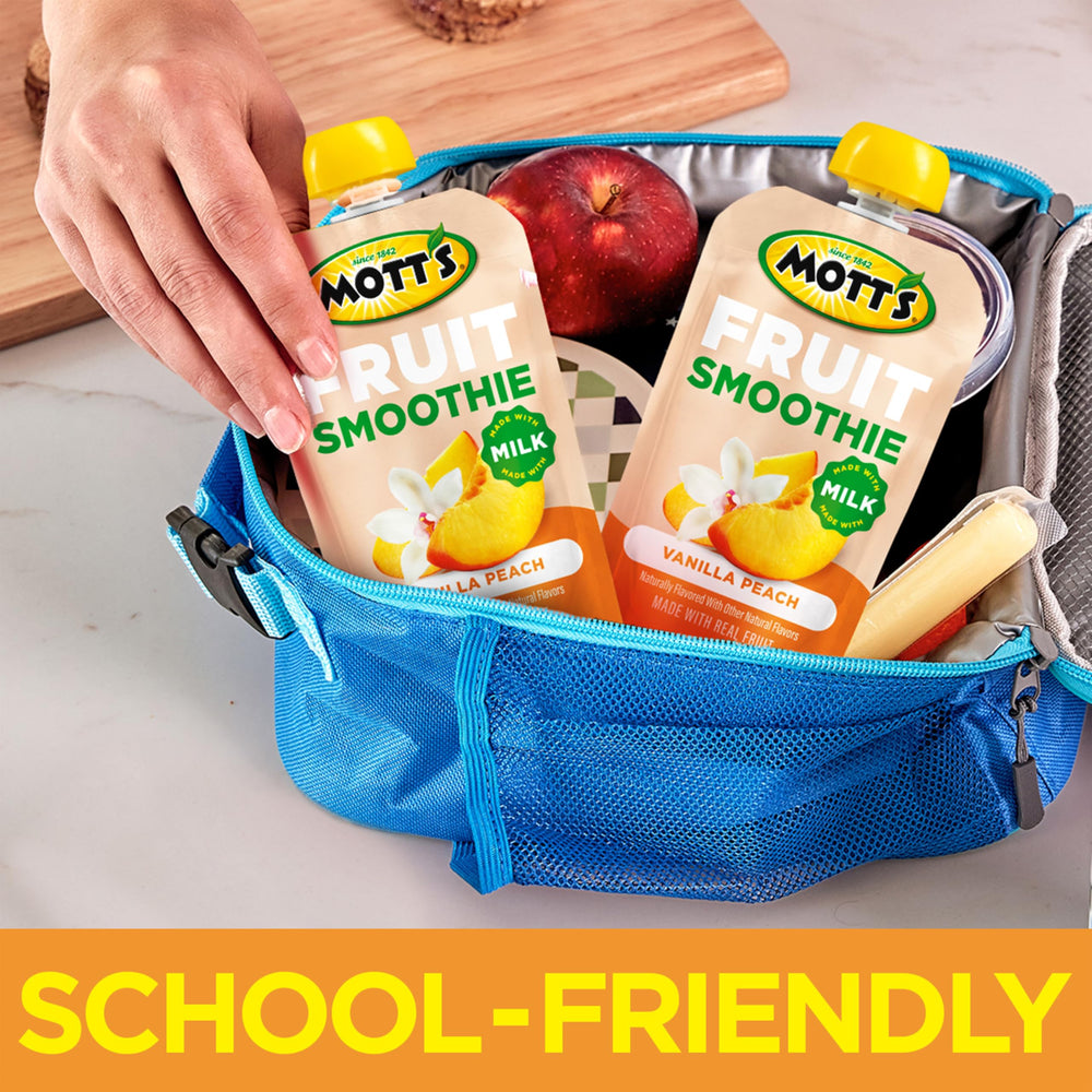 Mott's milk-based texture in Vanilla Peach for creamy fruit taste