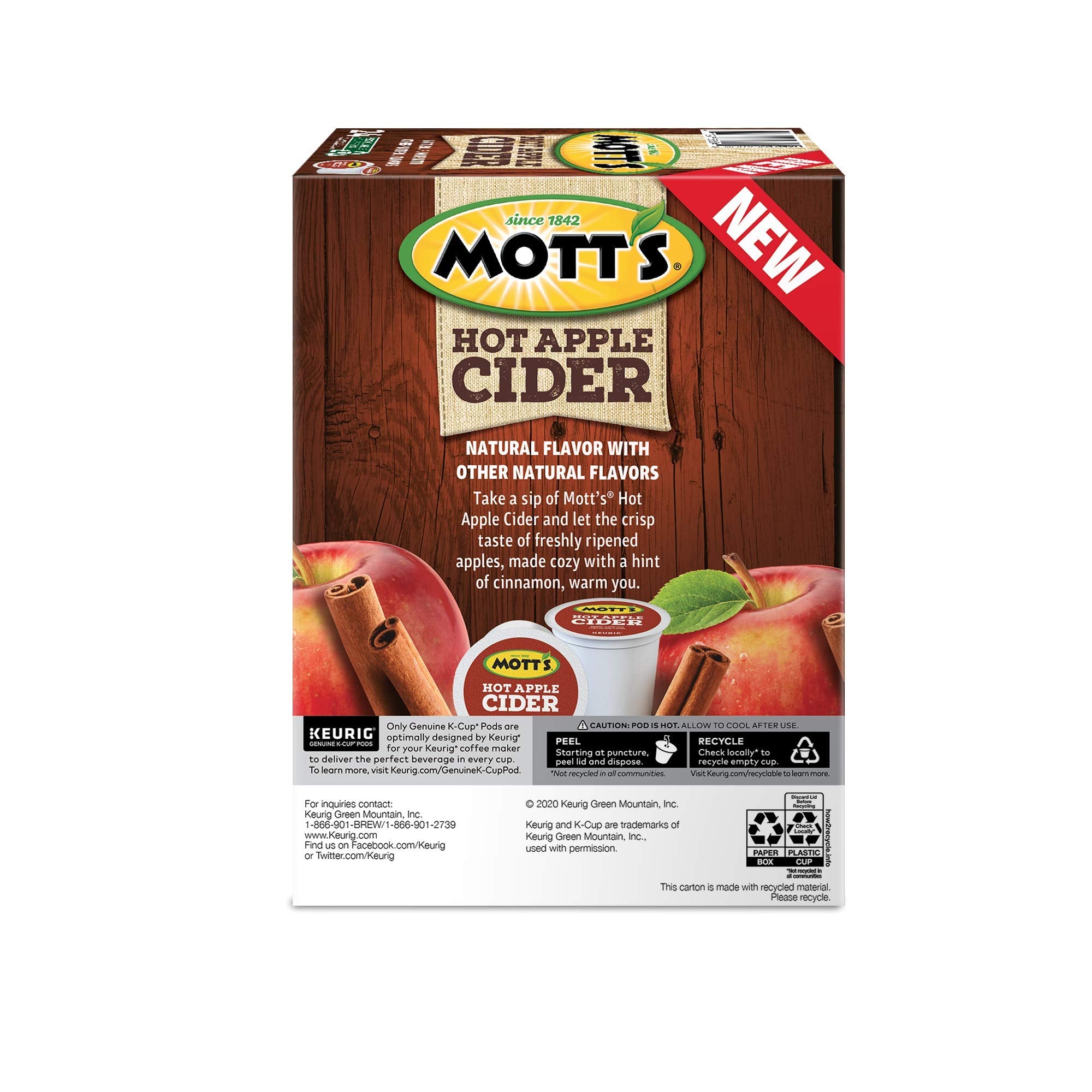 Shelf display featuring Mott's hot apple cider pods