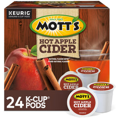 Mott's Keurig hot apple cider pack shot with 24 K-Cup pods