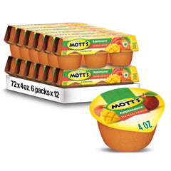 Mott's Mango Peach Applesauce 4oz cup, convenient on-the-go snack with vitamin C.