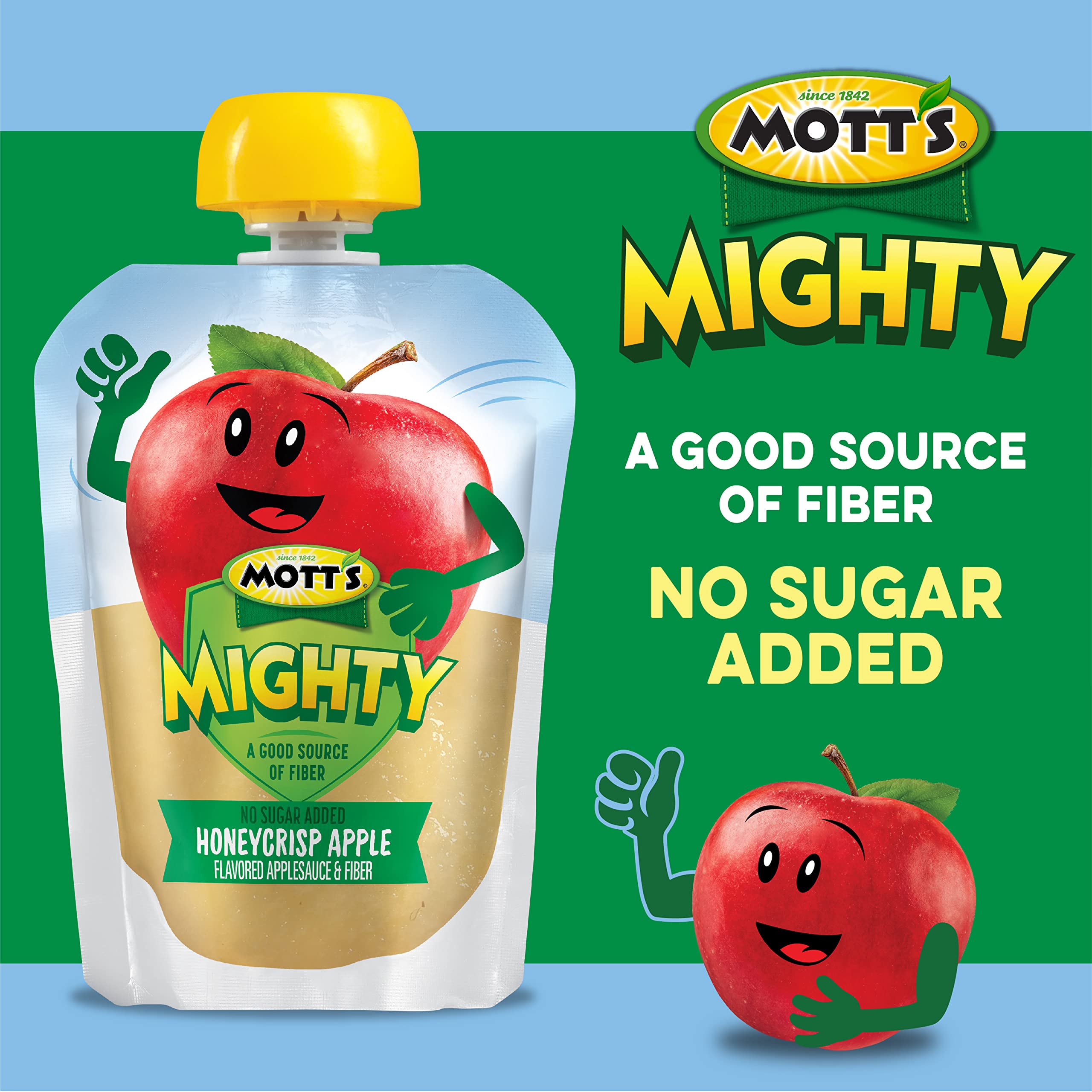 Mott's Mighty fiber blend applesauce pouch with added fiber for digestion