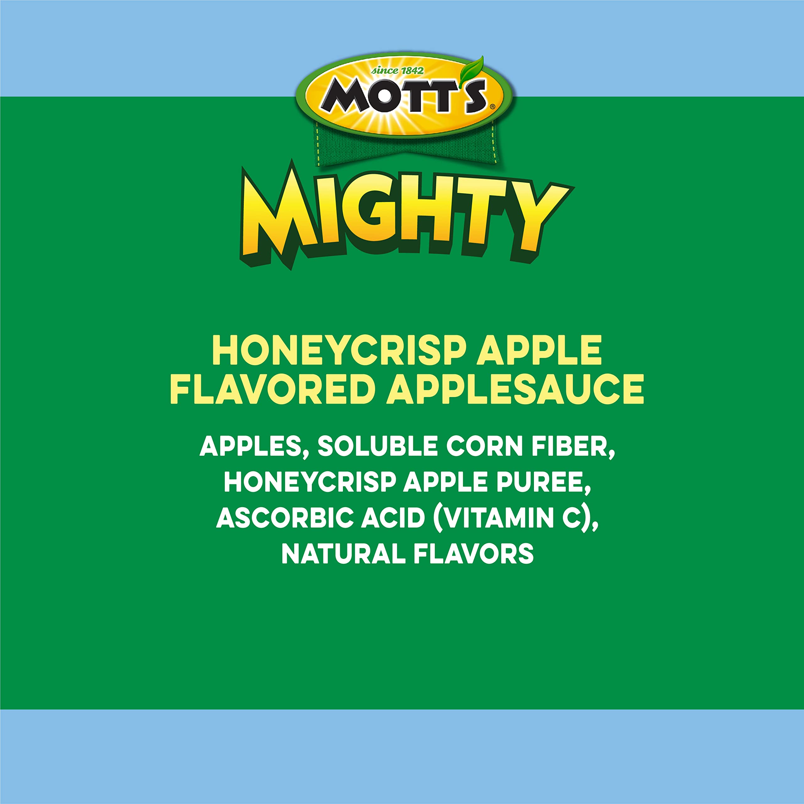 Mott's Mighty no sugar added label on applesauce pouch