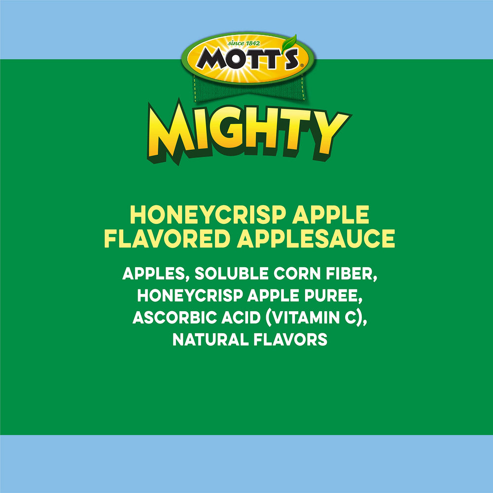 Mott's Mighty no sugar added label on applesauce pouch