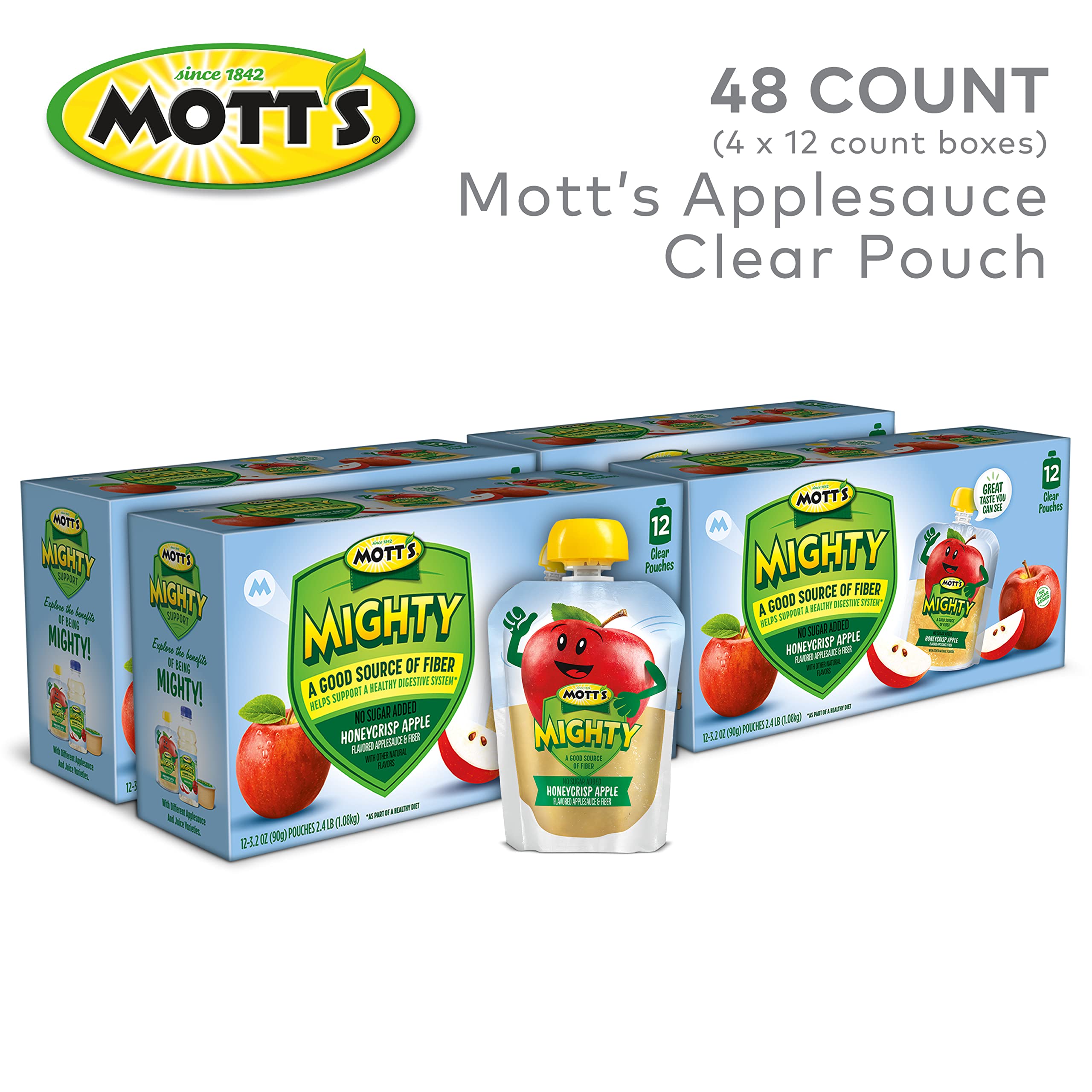 Mott's Mighty honeycrisp strawberry peach pouch ideal for school lunches