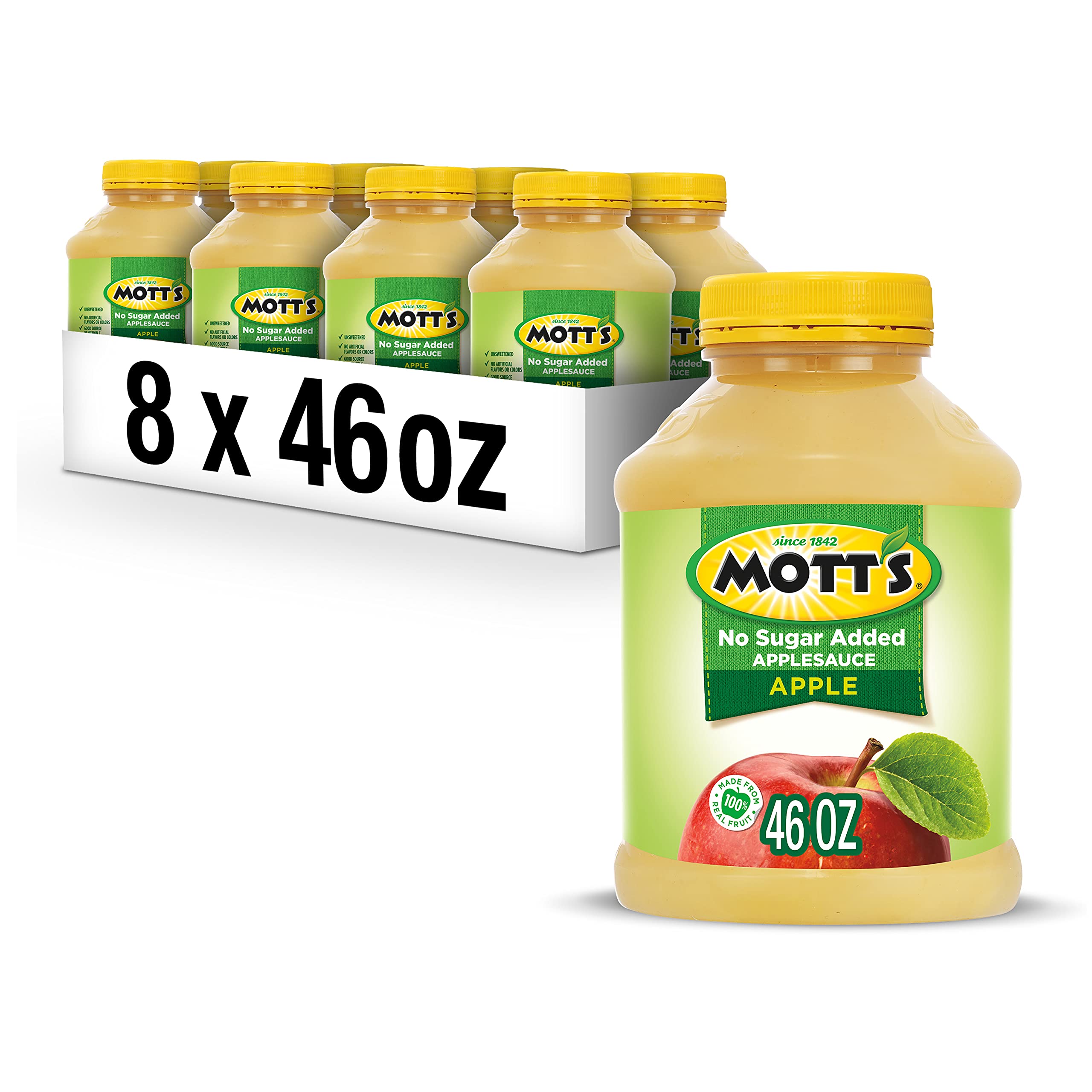Mott's No Sugar Added Applesauce 46oz jar front view highlighting family-friendly snack option