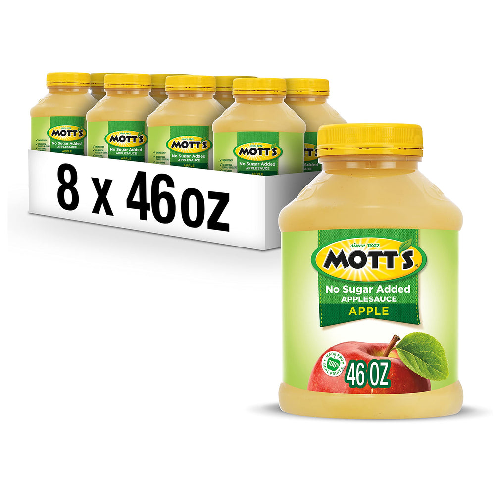 Mott's No Sugar Added Applesauce 46oz jar front view highlighting family-friendly snack option