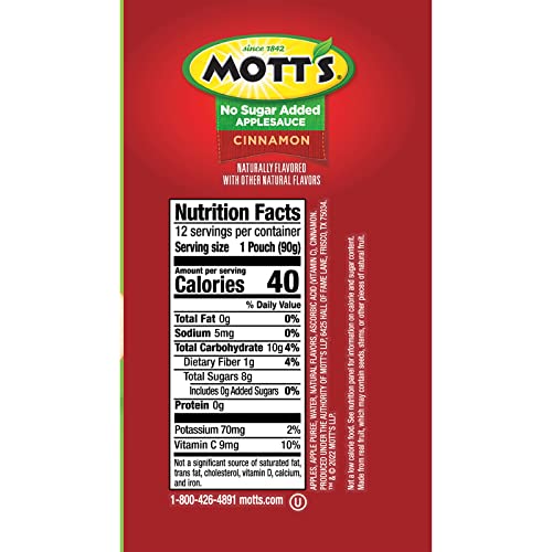 Mott's No Sugar Added Cinnamon Applesauce lunchbox snack with cinnamon flavor