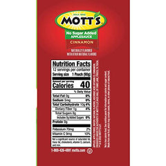 Mott's No Sugar Added Cinnamon Applesauce lunchbox snack with cinnamon flavor