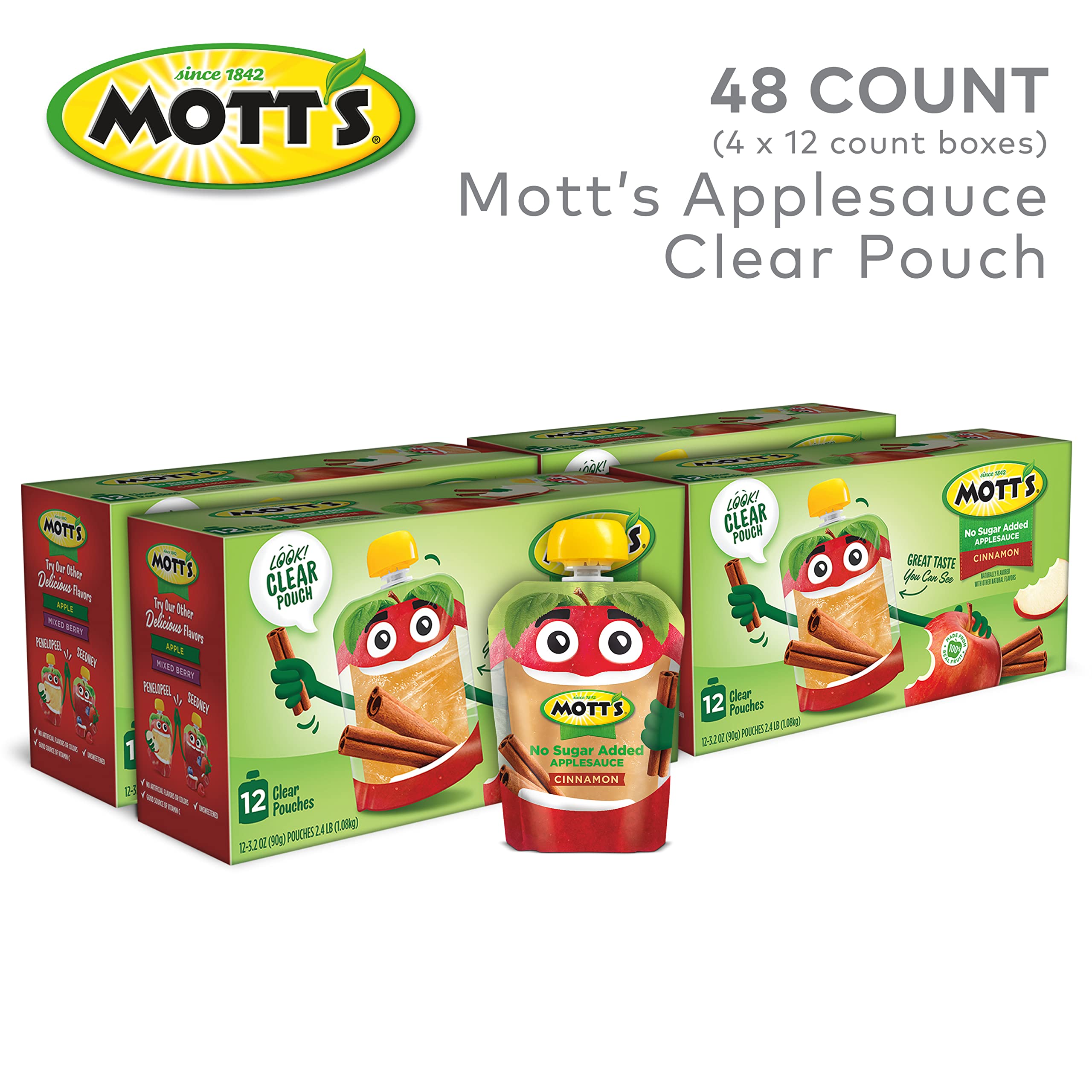 Mott's No Sugar Added Cinnamon Applesauce with no artificial flavors for clean snacking
