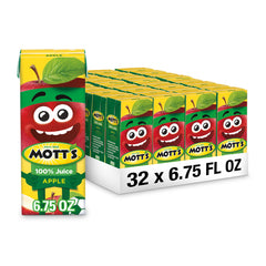 Mott's Original Apple Juice box front highlights 6-75oz size for sharing.