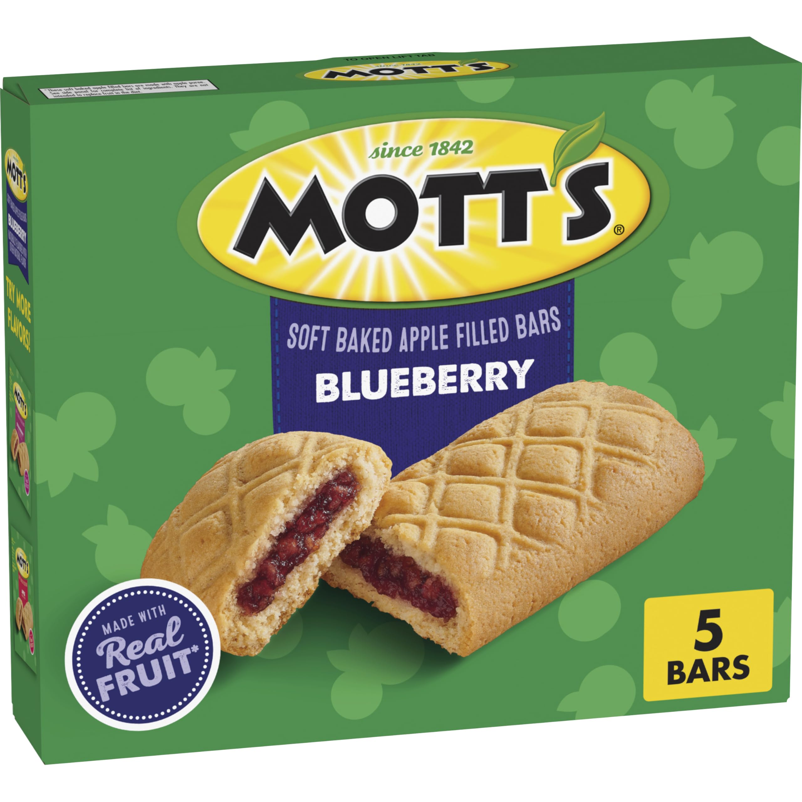 Mott's Soft Baked Apple Filled Bars blueberry box highlighting convenient family snack.