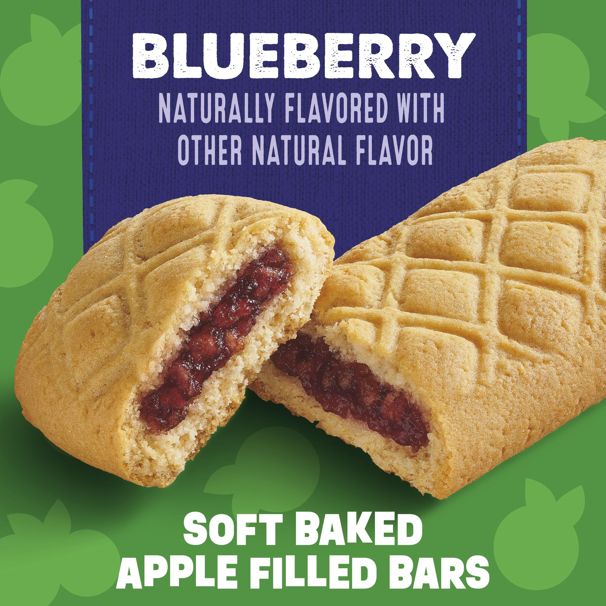Panel shows apple puree and added fiber for a wholesome snack.