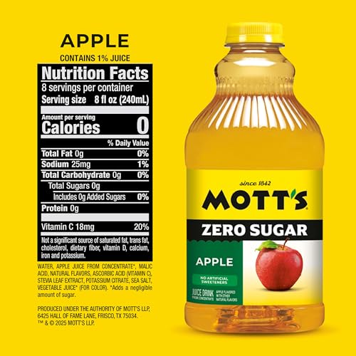 Motts Zero Sugar Apple Juice glass being filled for a refreshing drink