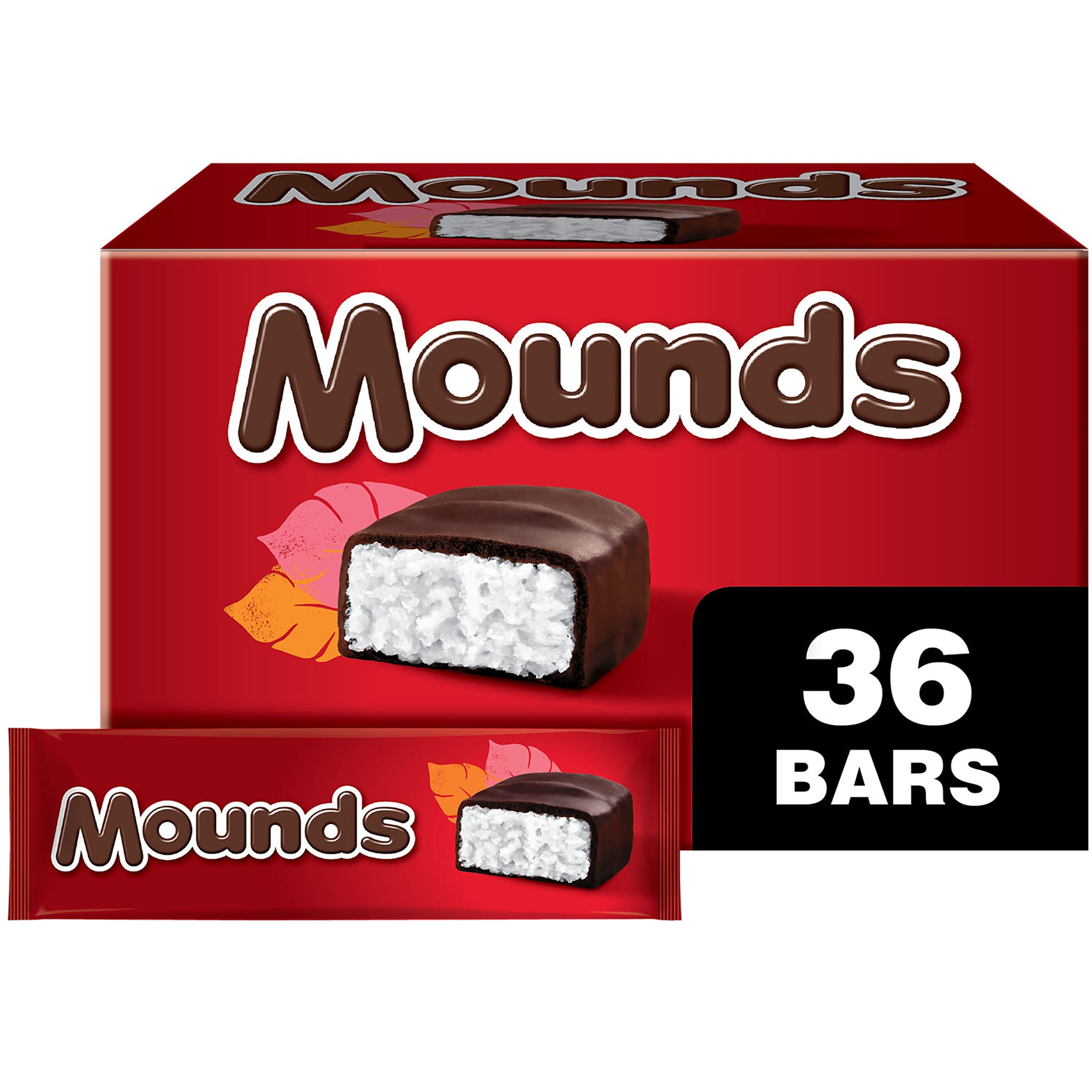 MOUNDS dark chocolate coconut bars in a bulk box, perfect for sharing.